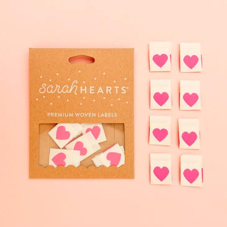 Lot de 8 étiquettes tissées - Pink heart