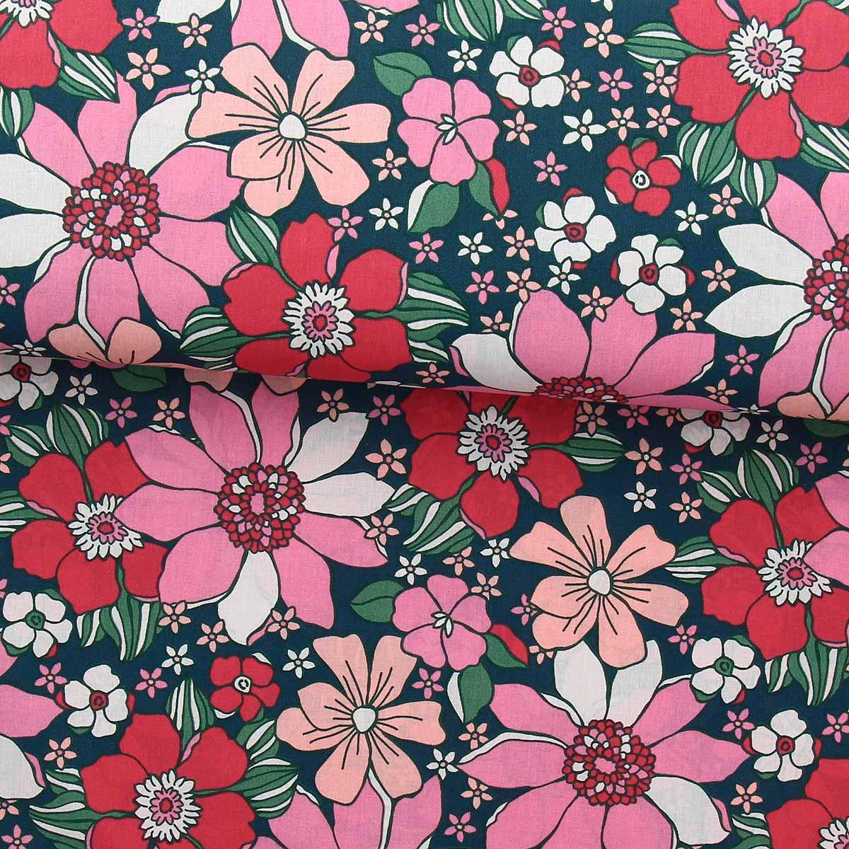 Cotton poplin fabric - Red Sunflower