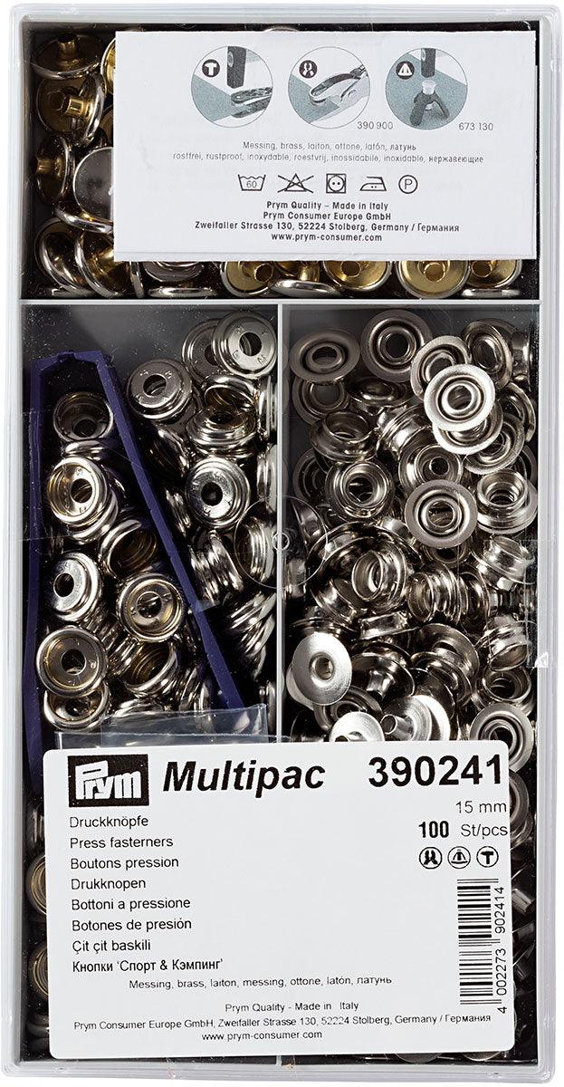 Multipac de 100 boutons pression Sport Camping - Nickel