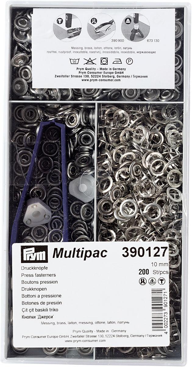 Multipac de 200 boutons pression Jersey - Argent 10mm