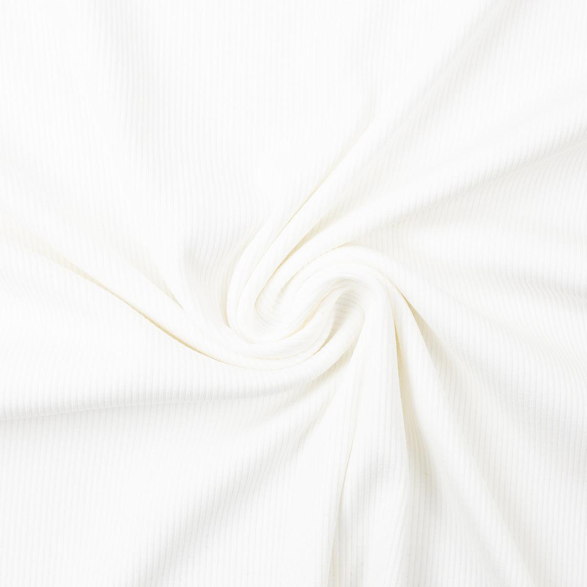 Tissu jersey coton maille fine côtelé - Blanc naturel