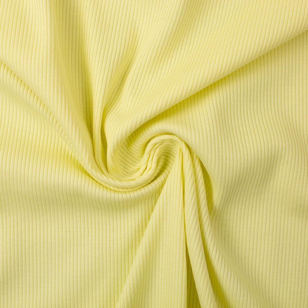 Tissu jersey coton maille fine côtelé - Jaune