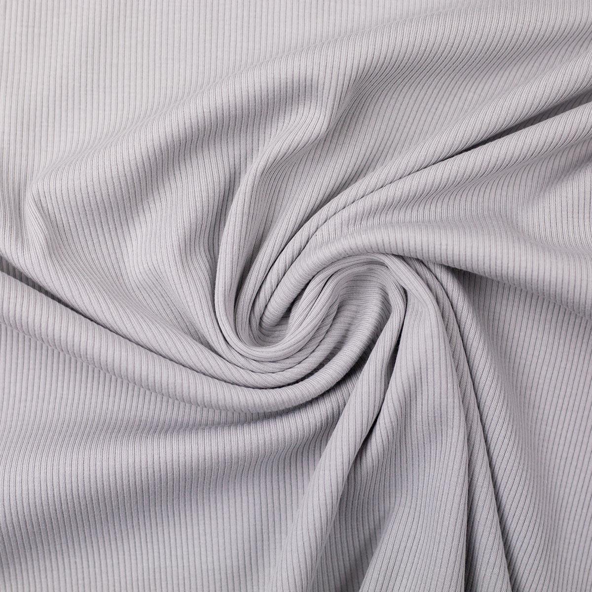 Tissu jersey coton maille fine côtelé - Gris clair