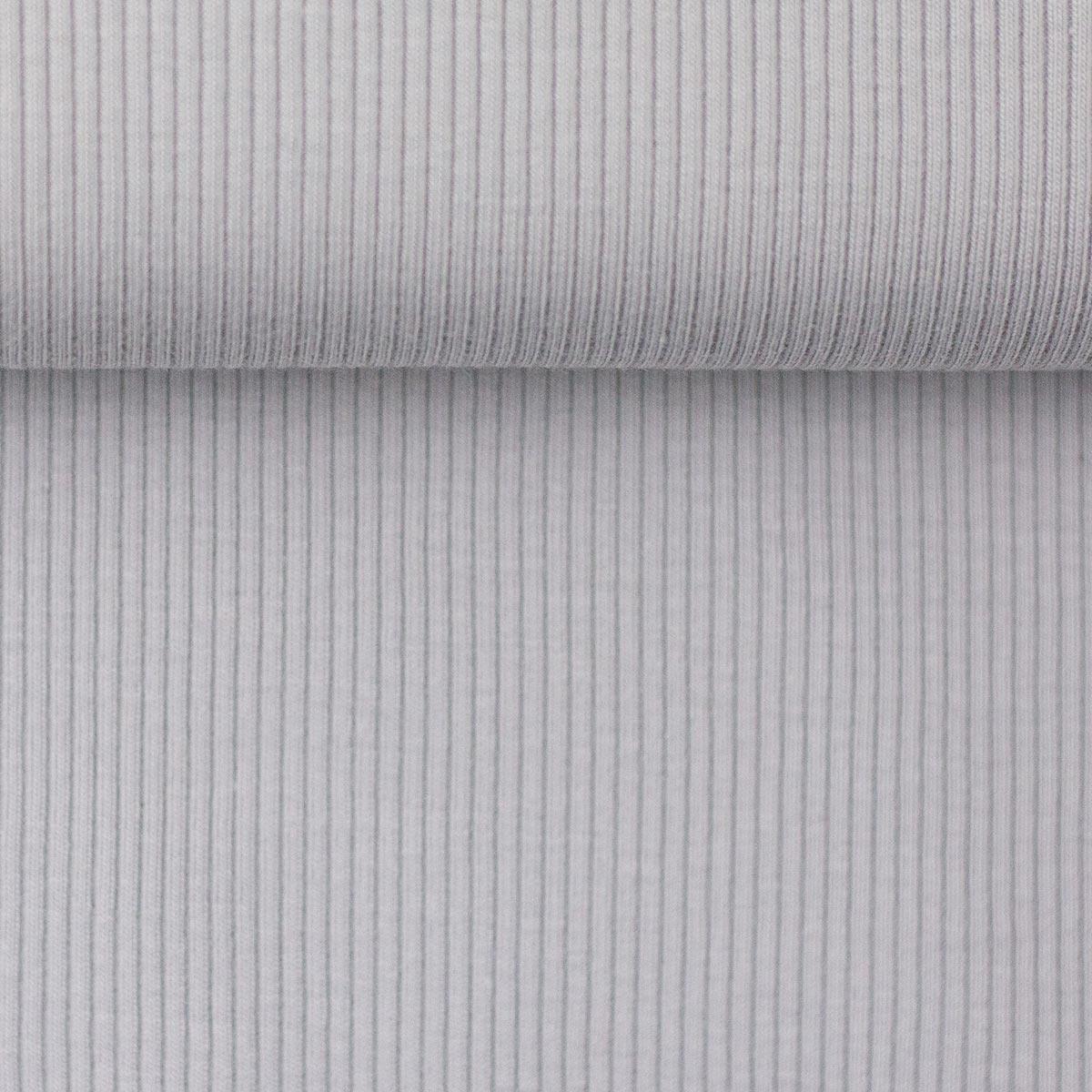 Tissu jersey coton maille fine côtelé - Gris clair