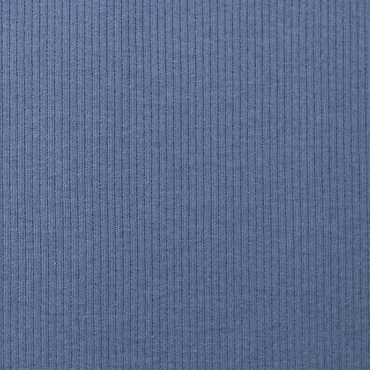 Tissu jersey coton maille fine côtelé - Bleu jeans