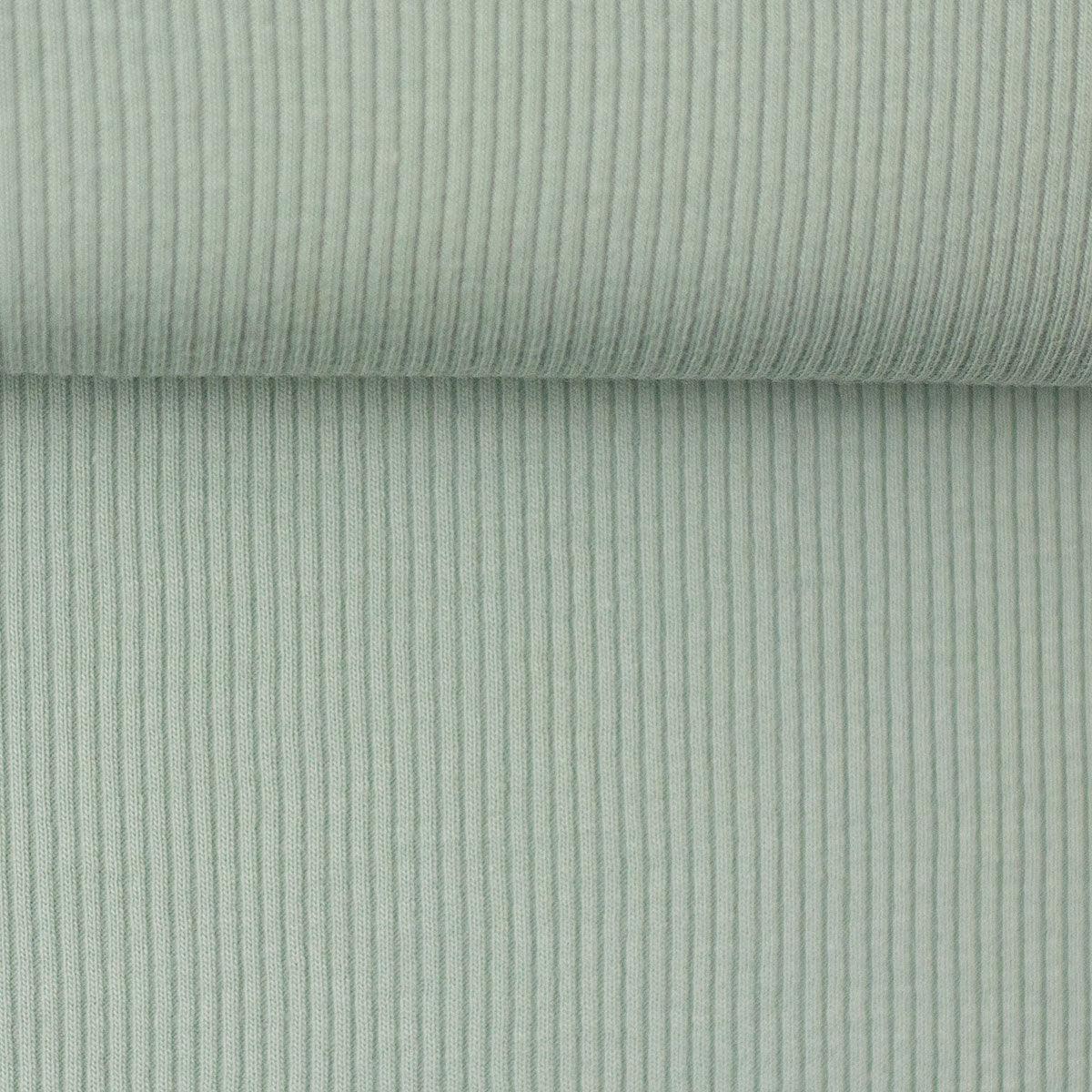 Tissu jersey coton maille fine côtelé - Vert menthe