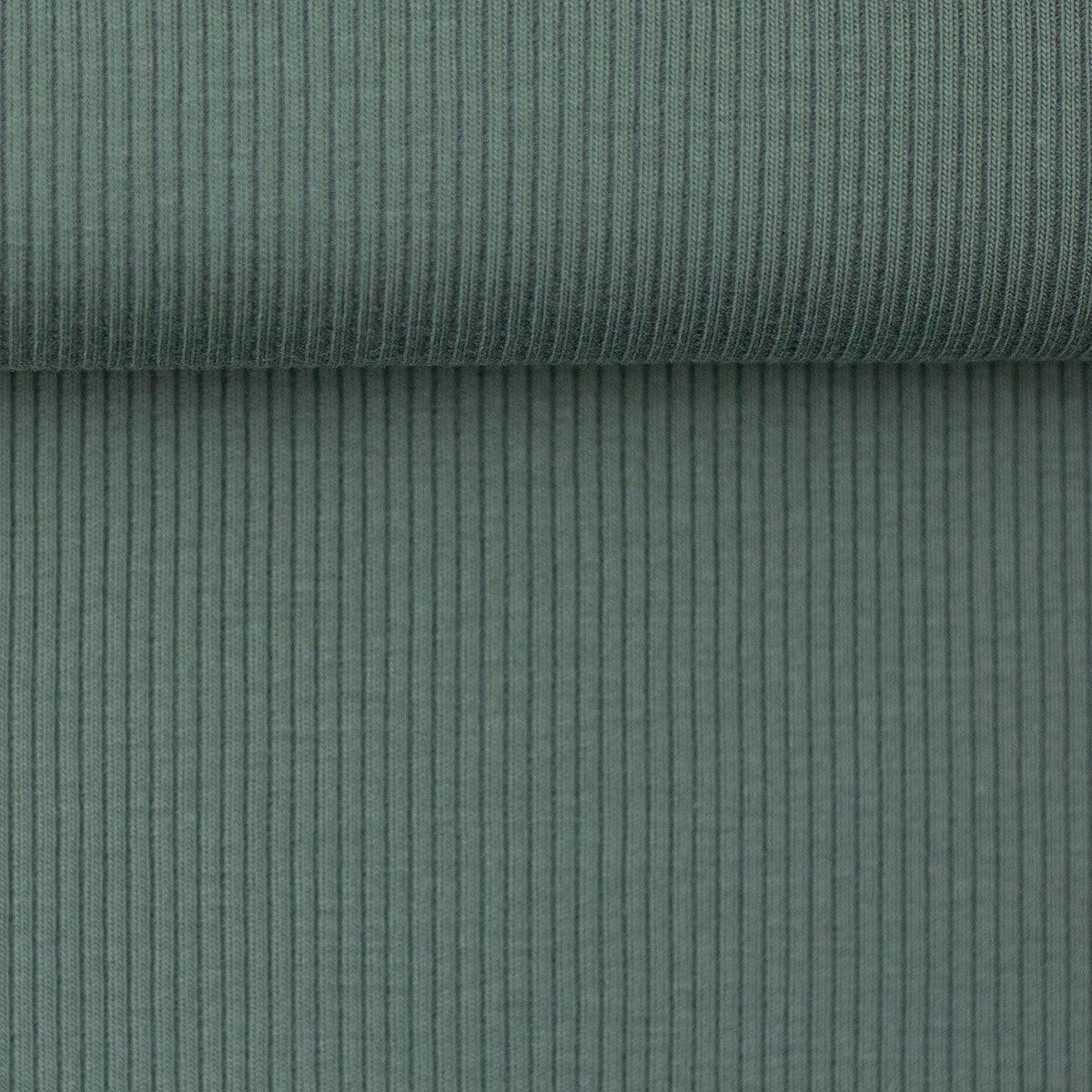 Tissu jersey coton maille fine côtelé - Vert mélèze