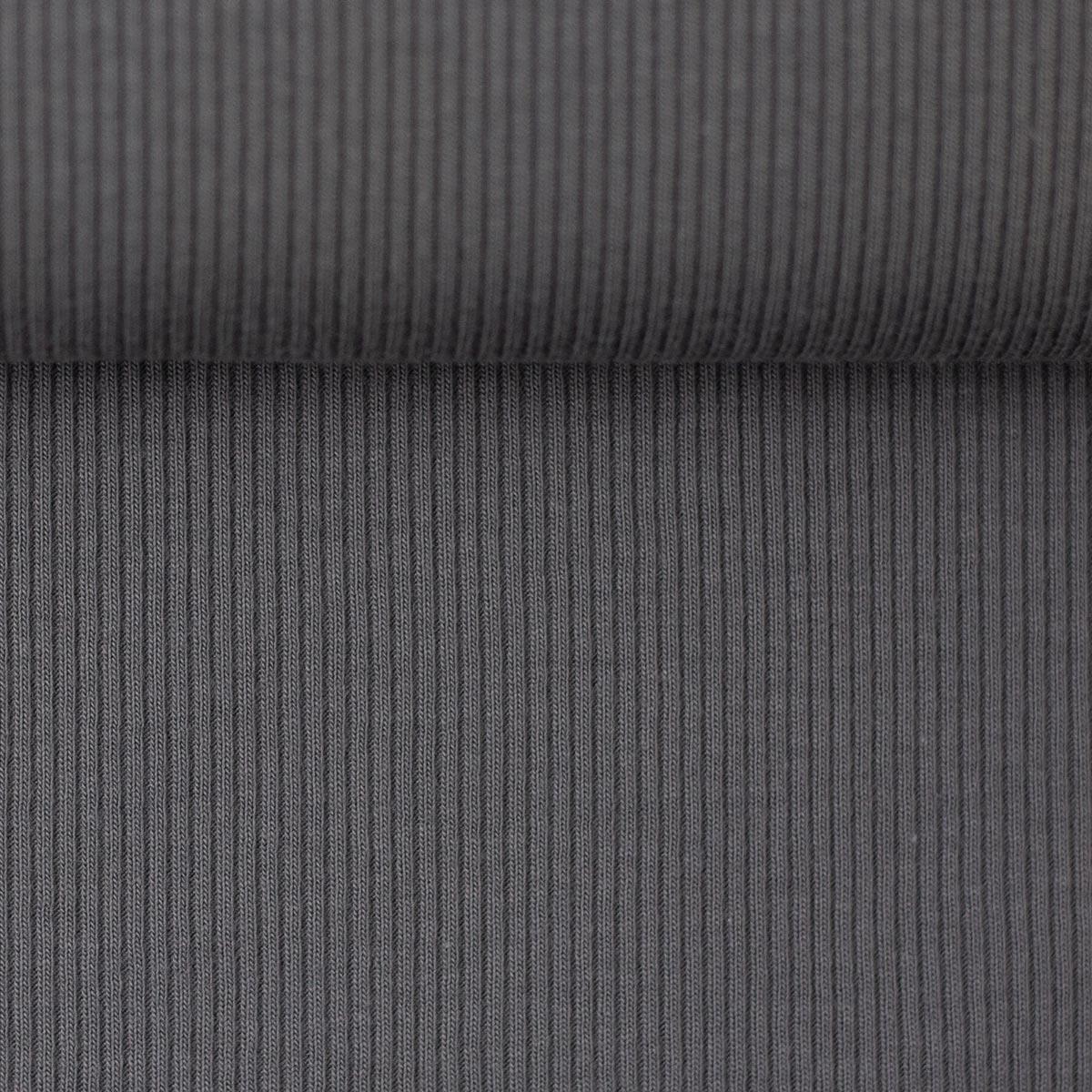 Tissu jersey coton maille fine côtelé - Gris foncé