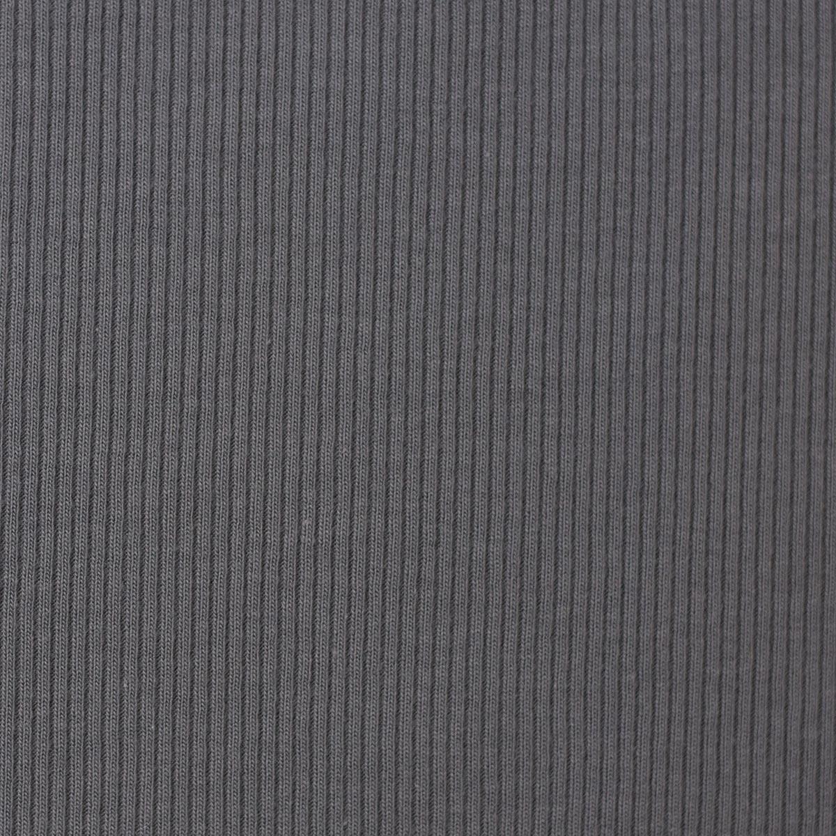 Tissu jersey coton maille fine côtelé - Gris foncé