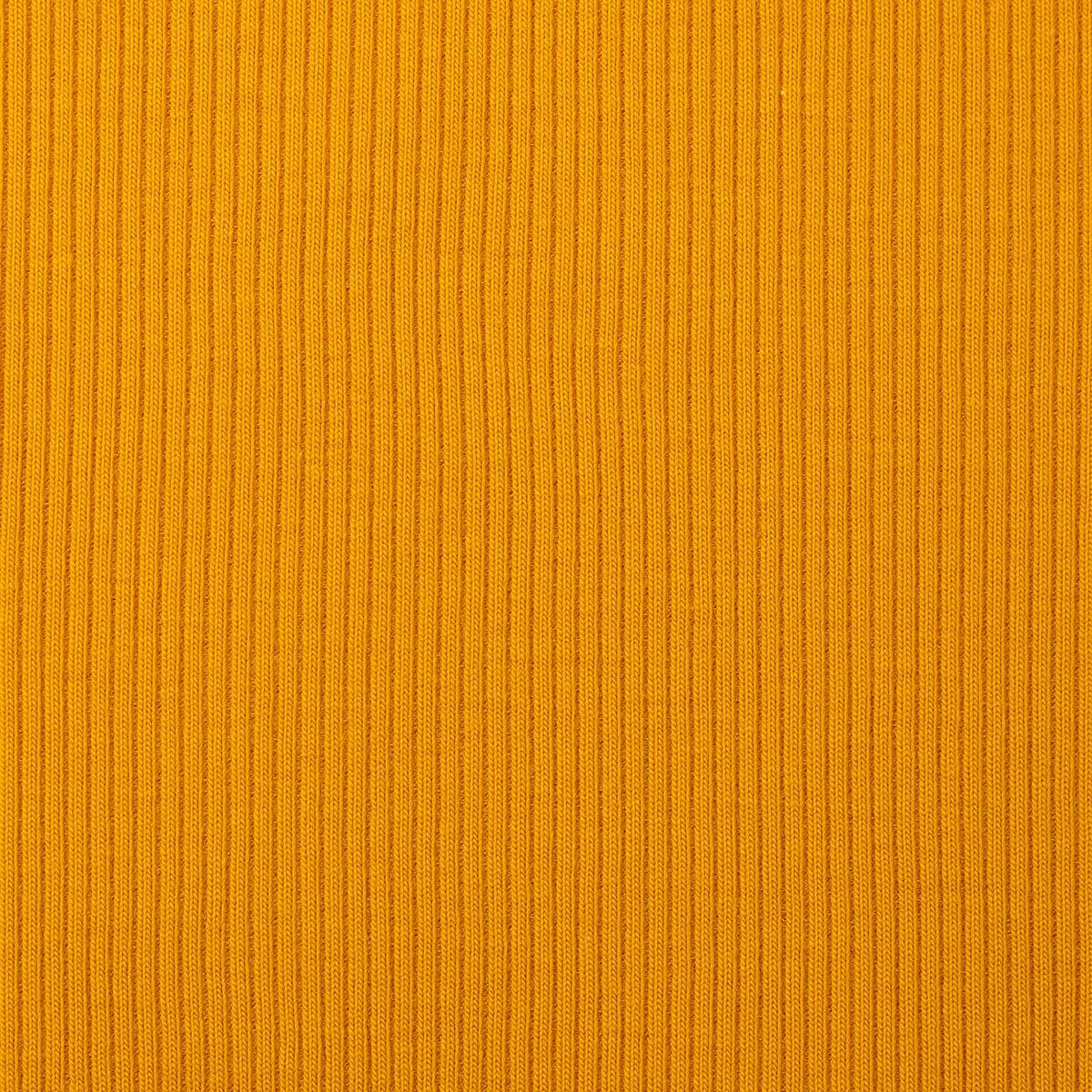 Tissu jersey coton maille fine côtelé - Jaune moutarde