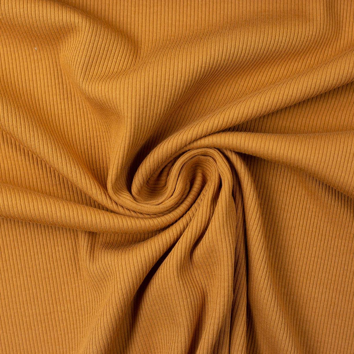 Tissu jersey coton maille fine côtelé - Jaune ocre