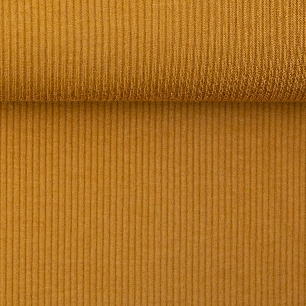 Tissu jersey coton maille fine côtelé - Jaune ocre