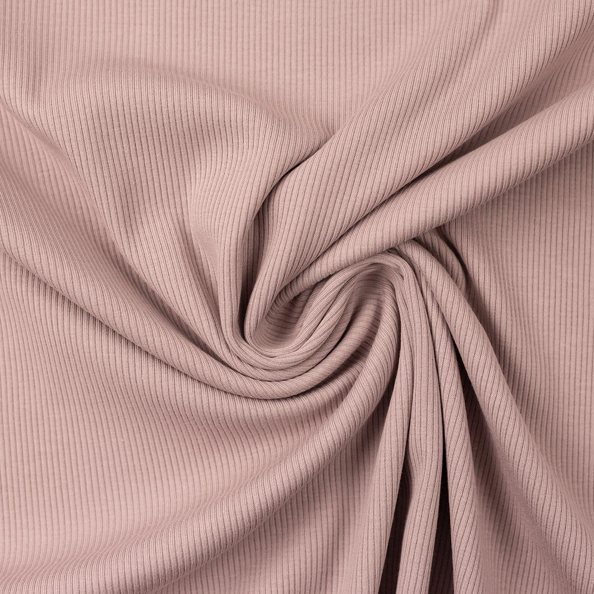 Tissu jersey coton maille fine côtelé - Vieux rose