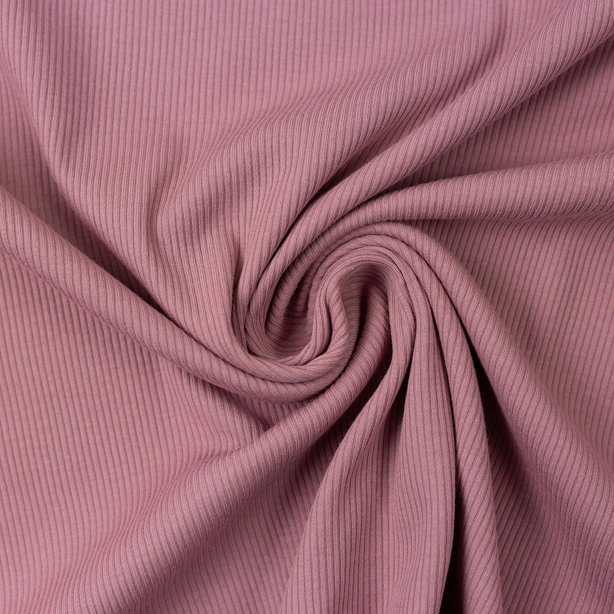 Tissu jersey coton maille fine côtelé - Bois de rose