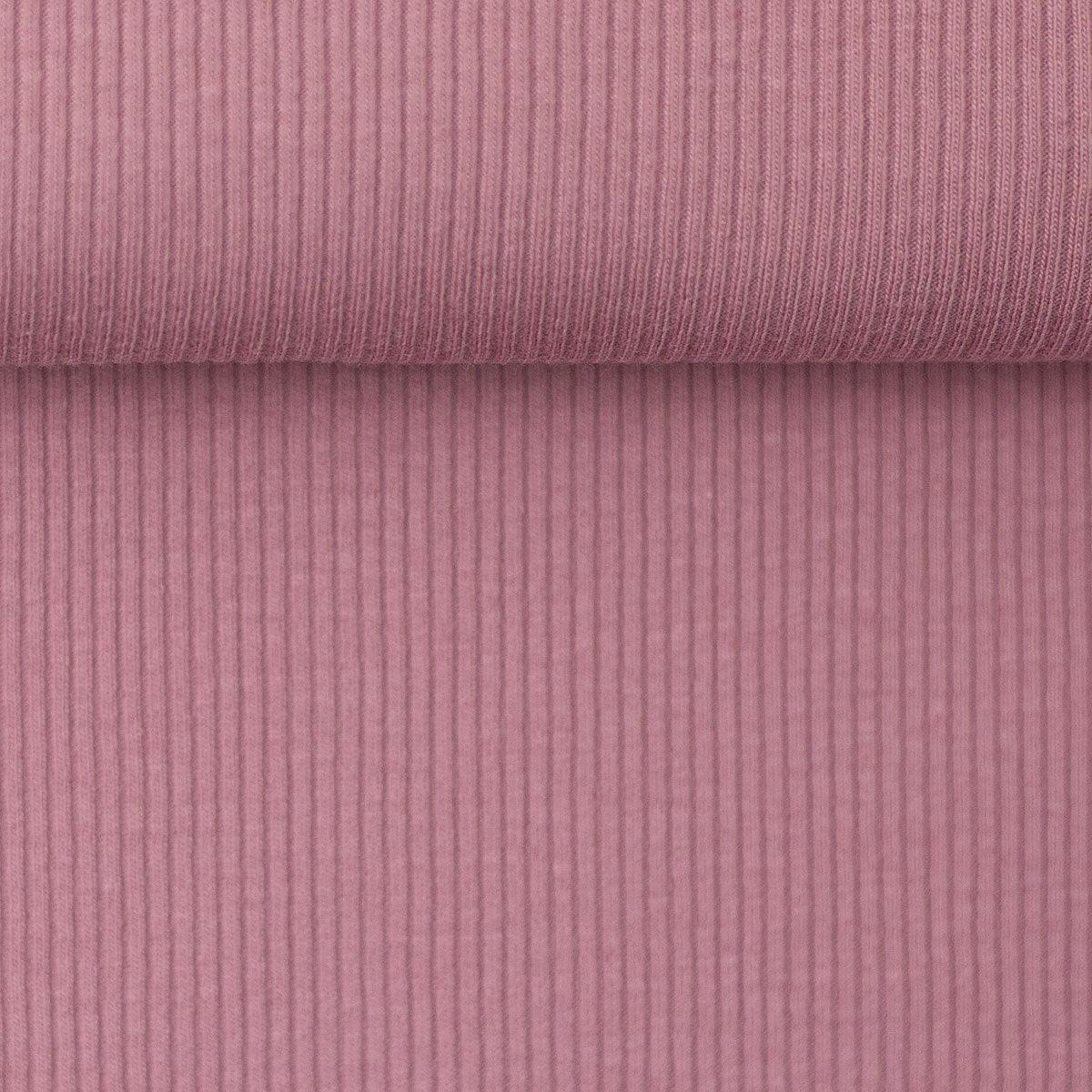 Tissu jersey coton maille fine côtelé - Bois de rose