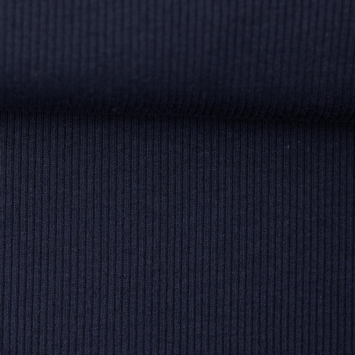 Tissu jersey coton maille fine côtelé - Bleu marine