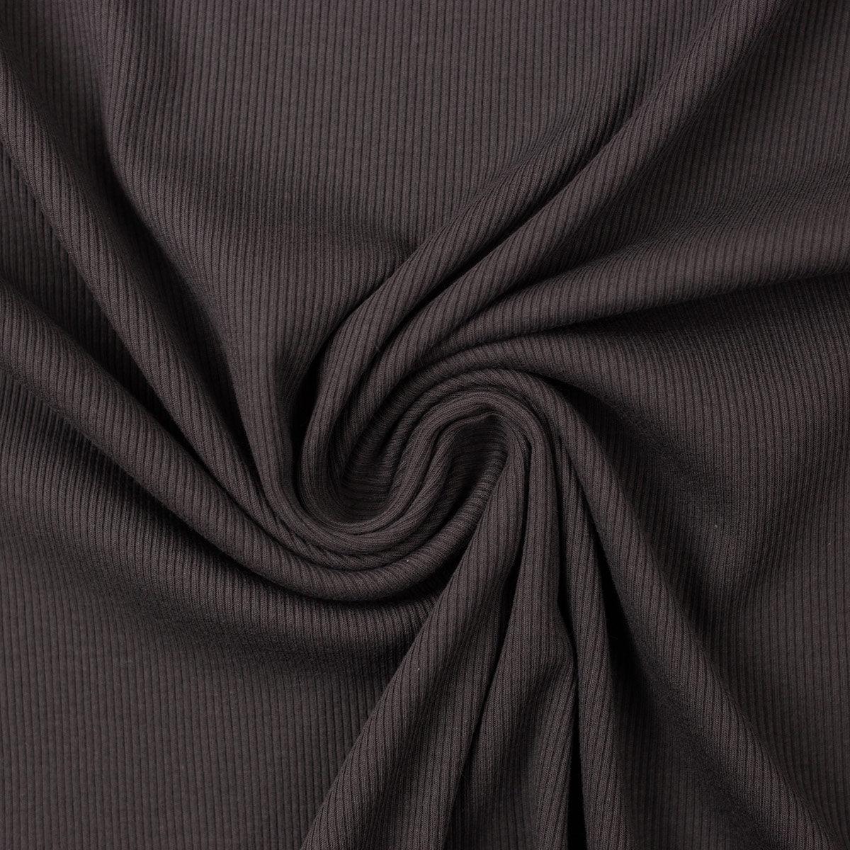 Tissu jersey coton maille fine côtelé - Gris anthracite