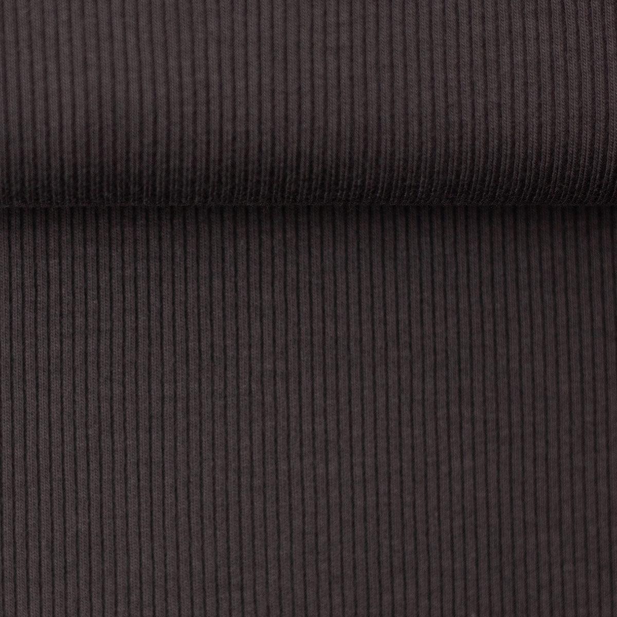 Tissu jersey coton maille fine côtelé - Gris anthracite