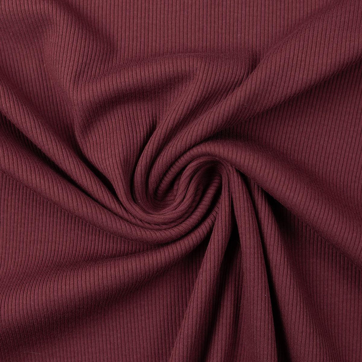 Tissu jersey coton maille fine côtelé - Bordeaux