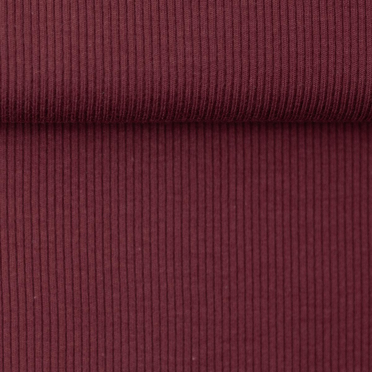 Tissu jersey coton maille fine côtelé - Bordeaux