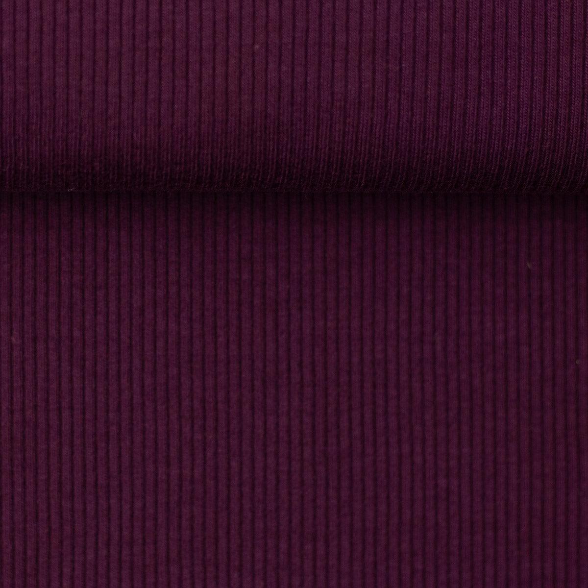 Tissu jersey coton maille fine côtelé - Lie de vin