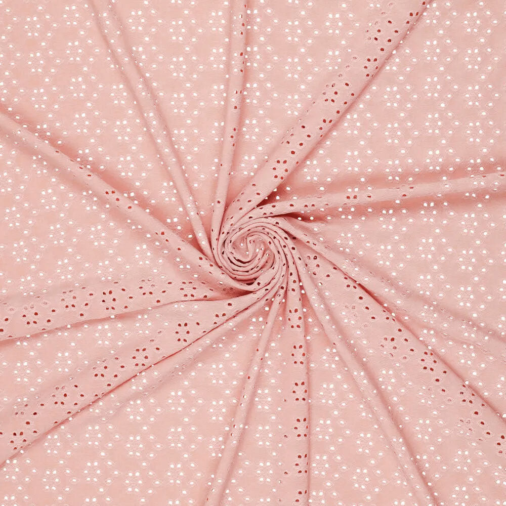 Tissu broderie anglaise extensible - Vieux rose