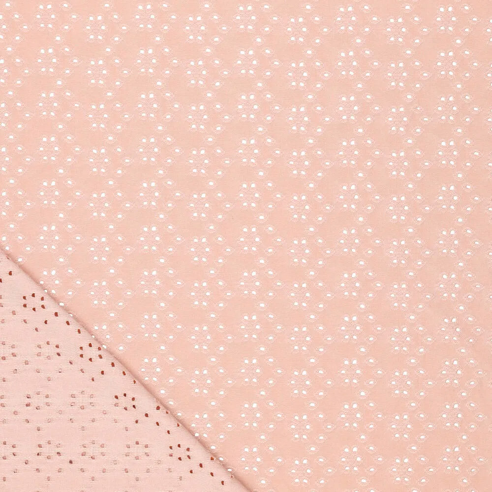 Tissu broderie anglaise extensible - Vieux rose