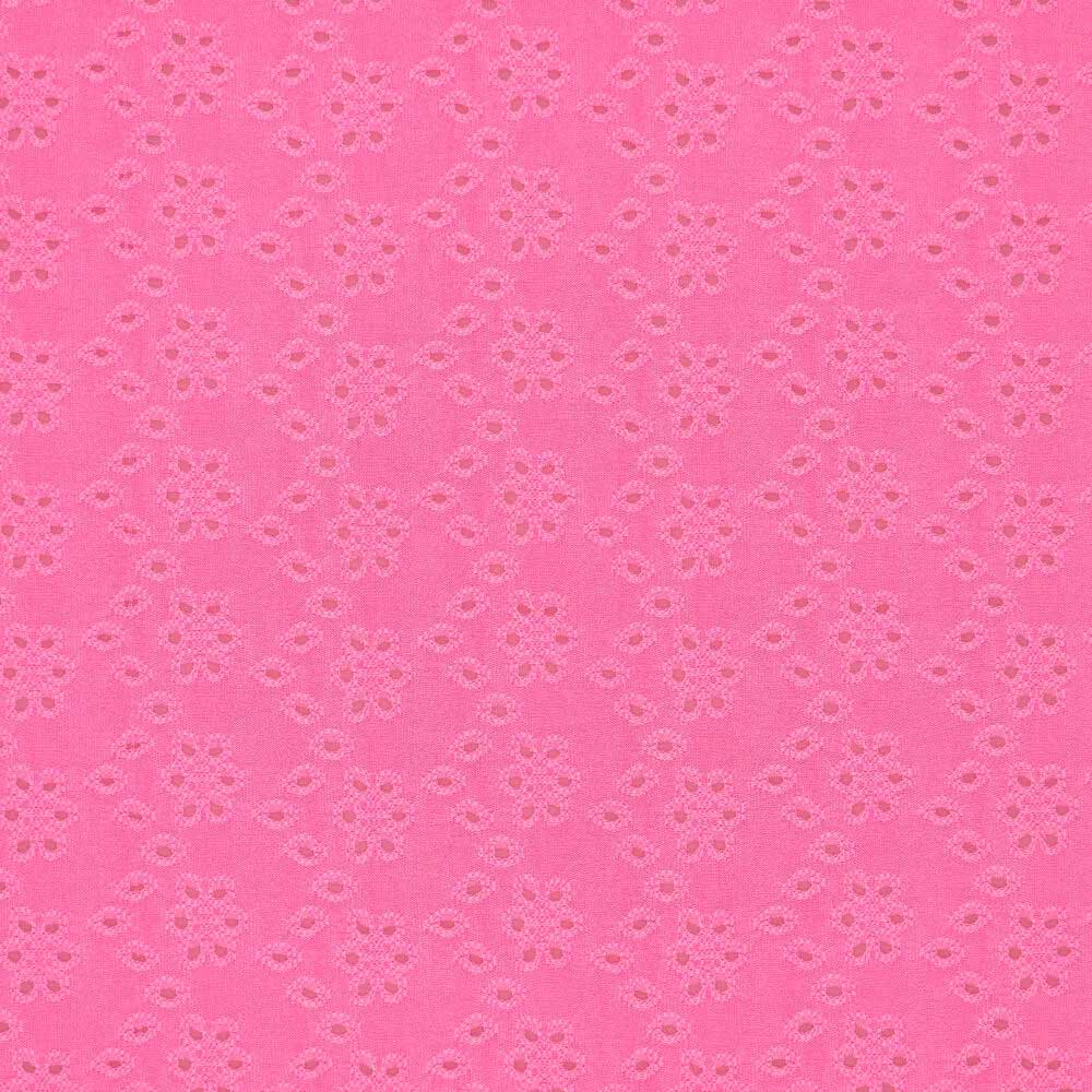 Tissu broderie anglaise extensible - Rose