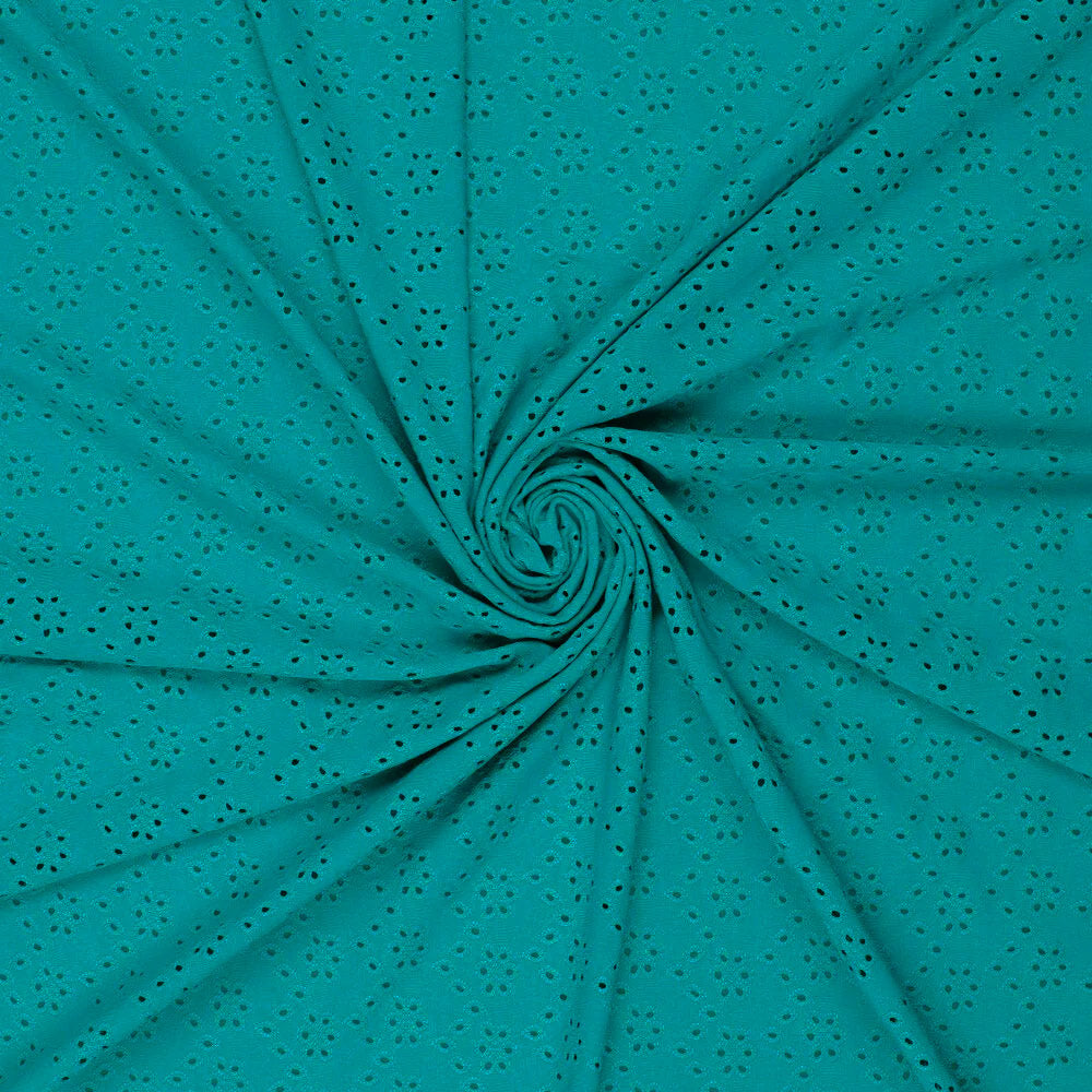 Tissu broderie anglaise extensible - Bleu turquoise