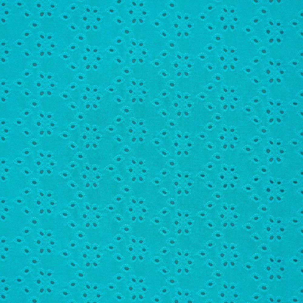 Tissu broderie anglaise extensible - Bleu turquoise