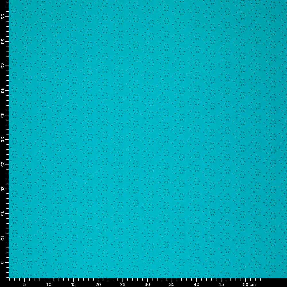 Tissu broderie anglaise extensible - Bleu turquoise