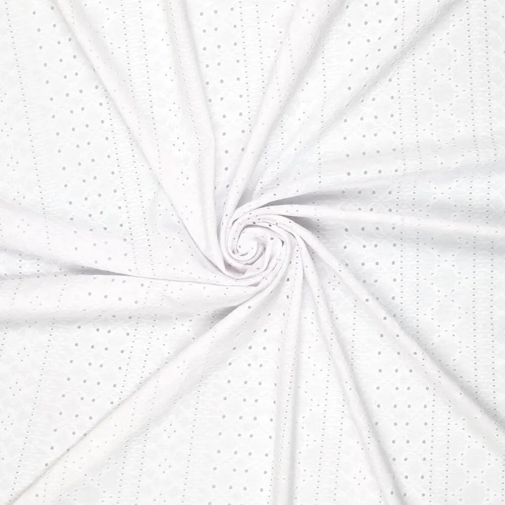 Tissu broderie anglaise extensible - Blanc