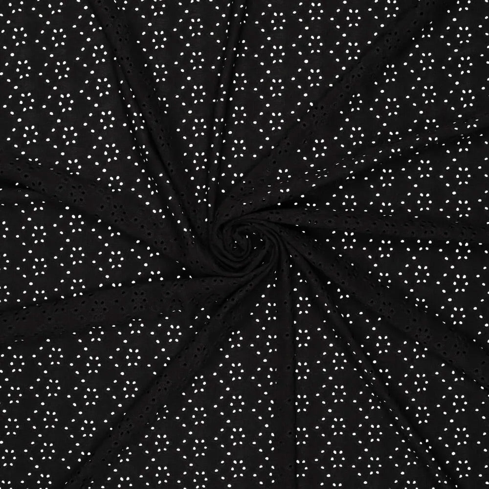 Tissu broderie anglaise extensible - Noir