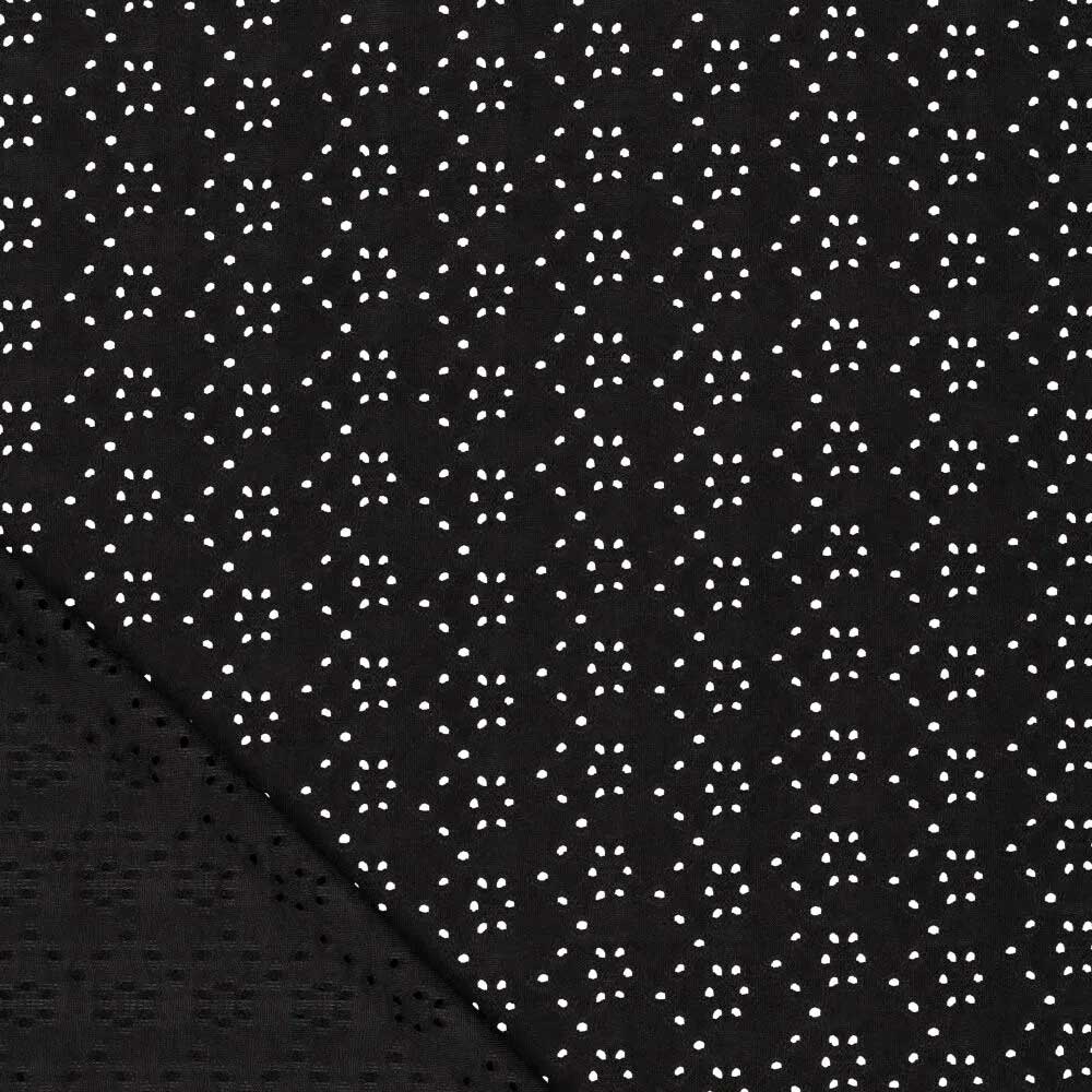 Tissu broderie anglaise extensible - Noir