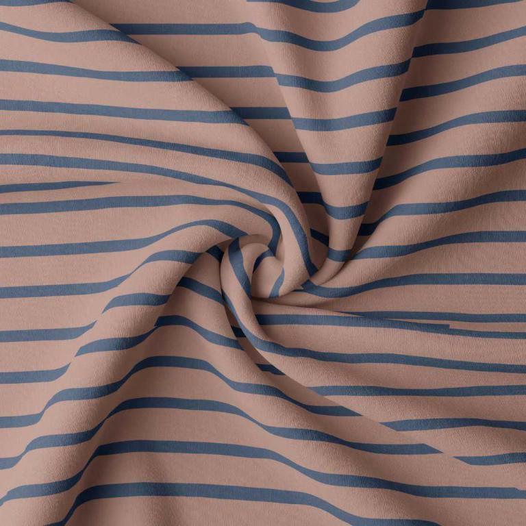 Breton striped jersey fabric - brown sugar and indigo