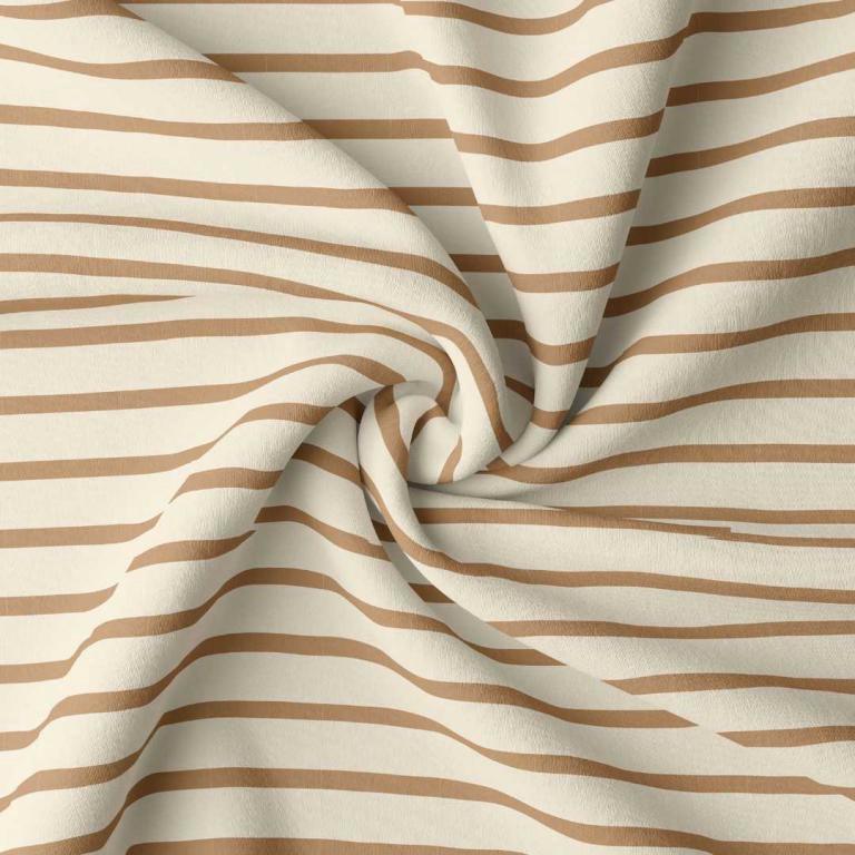 Breton striped jersey fabric - ecru and camel