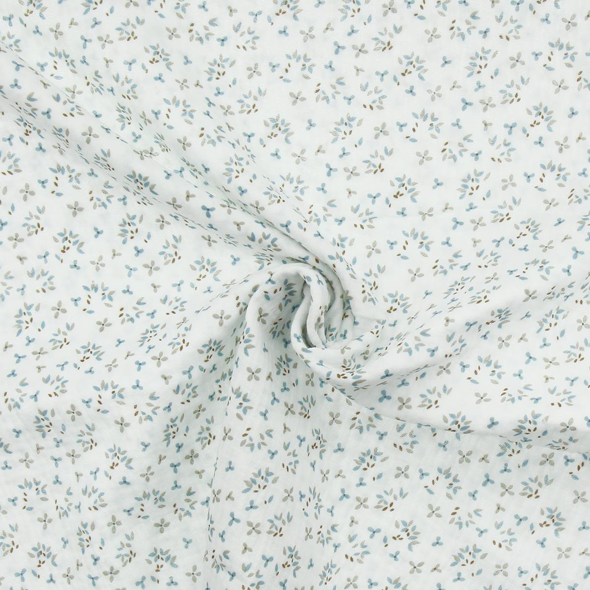 Tissu double gaze Jefine - Blanc et bleu