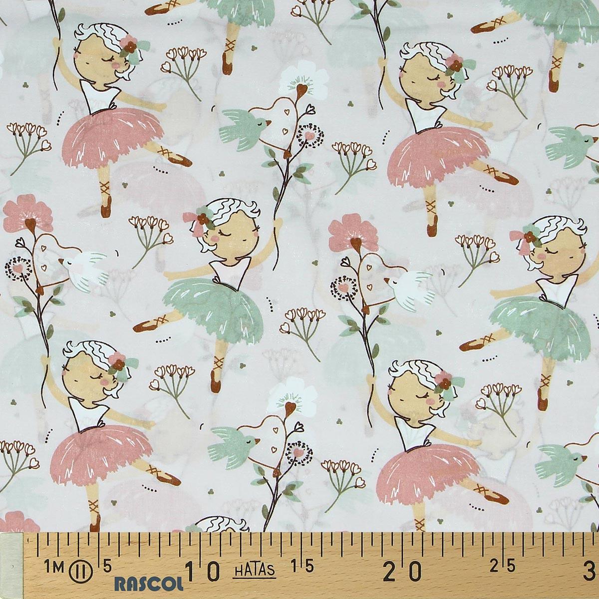 Cotton poplin fabric - Dancers Fond Grège