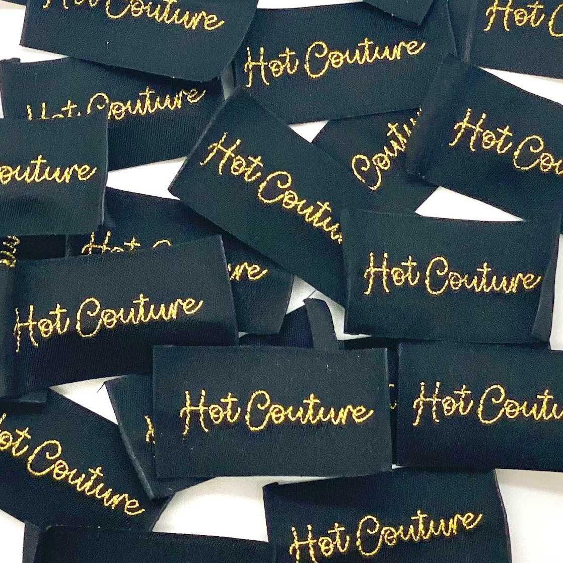 Set of 5 labels woven to sewing Hot Couture - Black and Golden