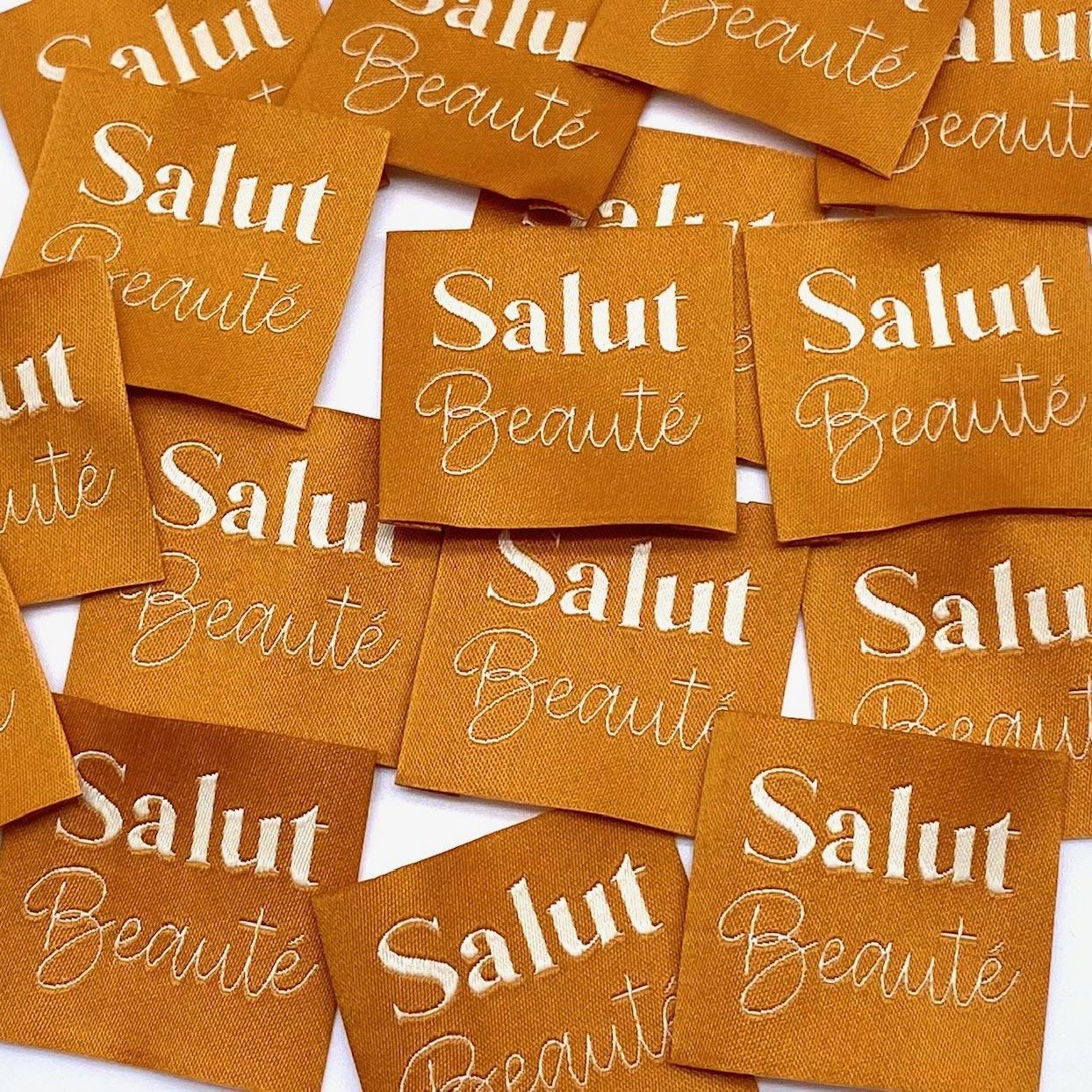 Set of 5 labels woven to sewing Hi Beauty - Safran