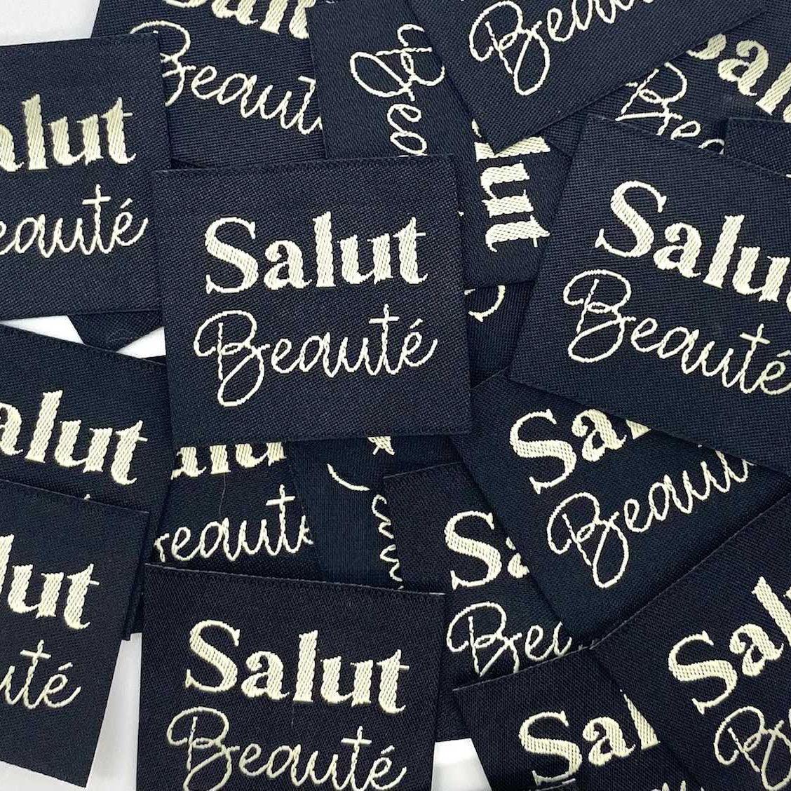 Lot de 5 étiquettes tissées à coudre Salut Beauté - Noir