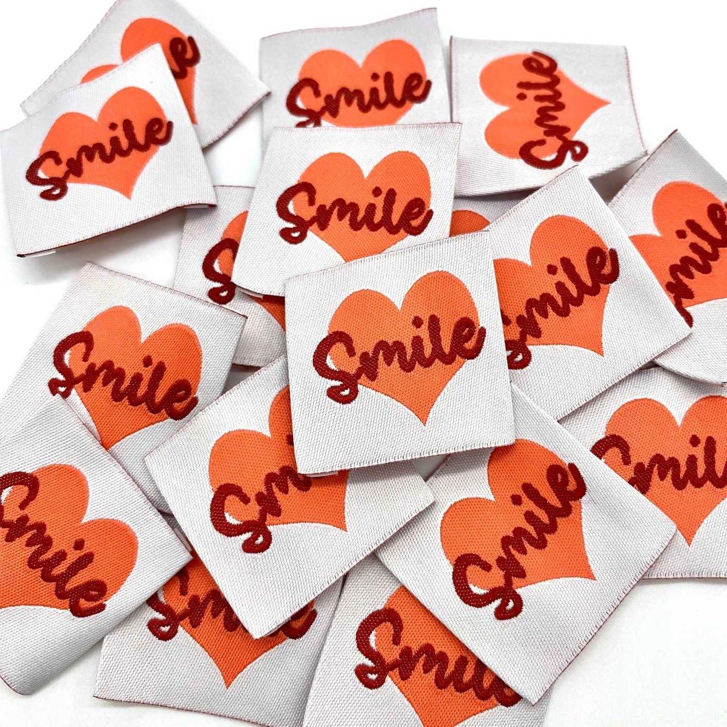 Lot de 5 étiquettes tissées à coudre Coeur Smile