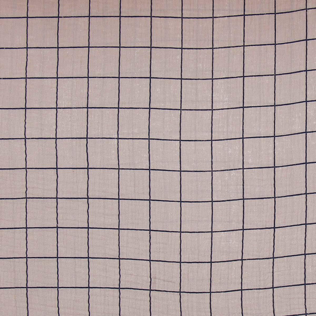 Tissu double gaze à carreaux - Galet et indigo