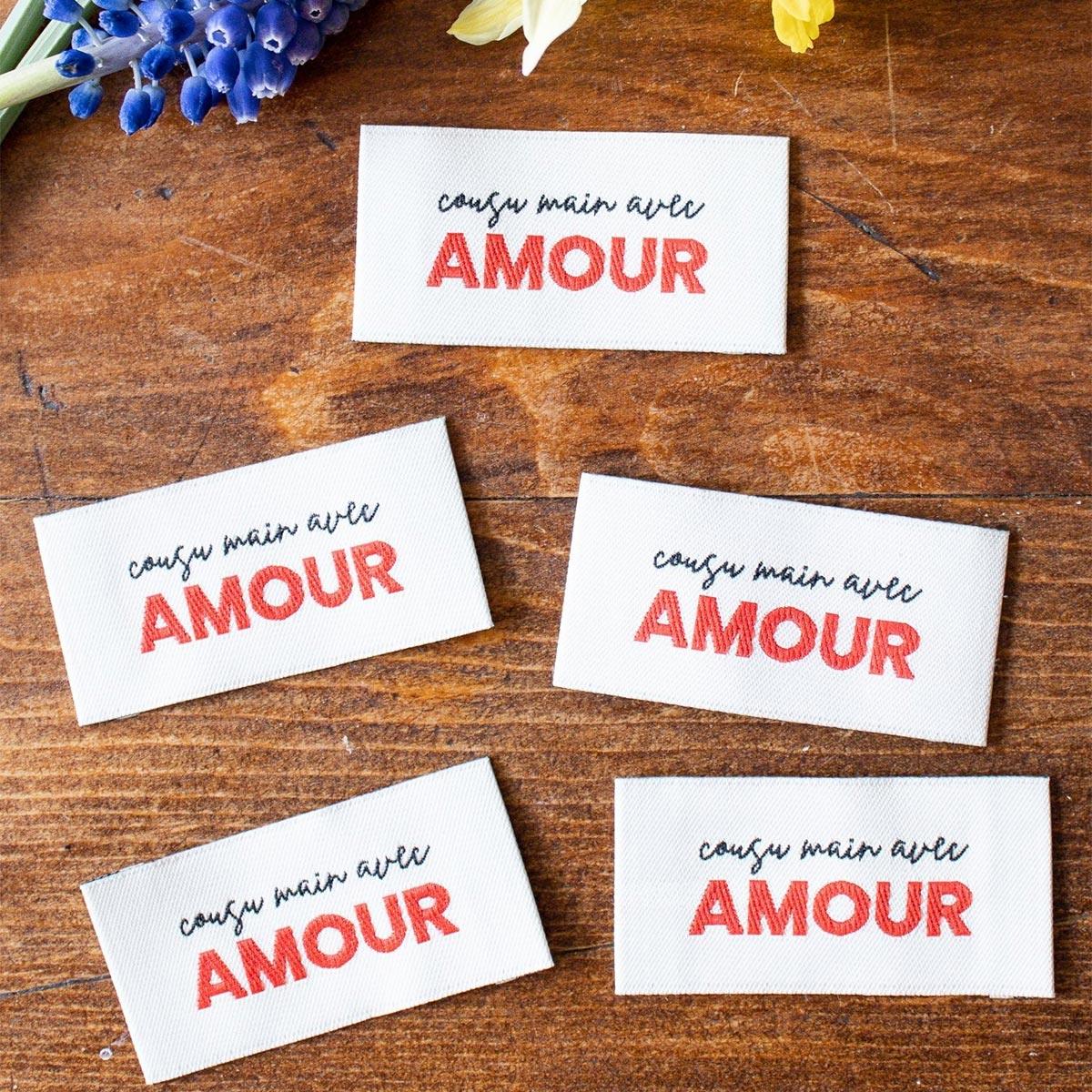 Lot de 5 étiquettes à coudre - Cousu main avec AMOUR