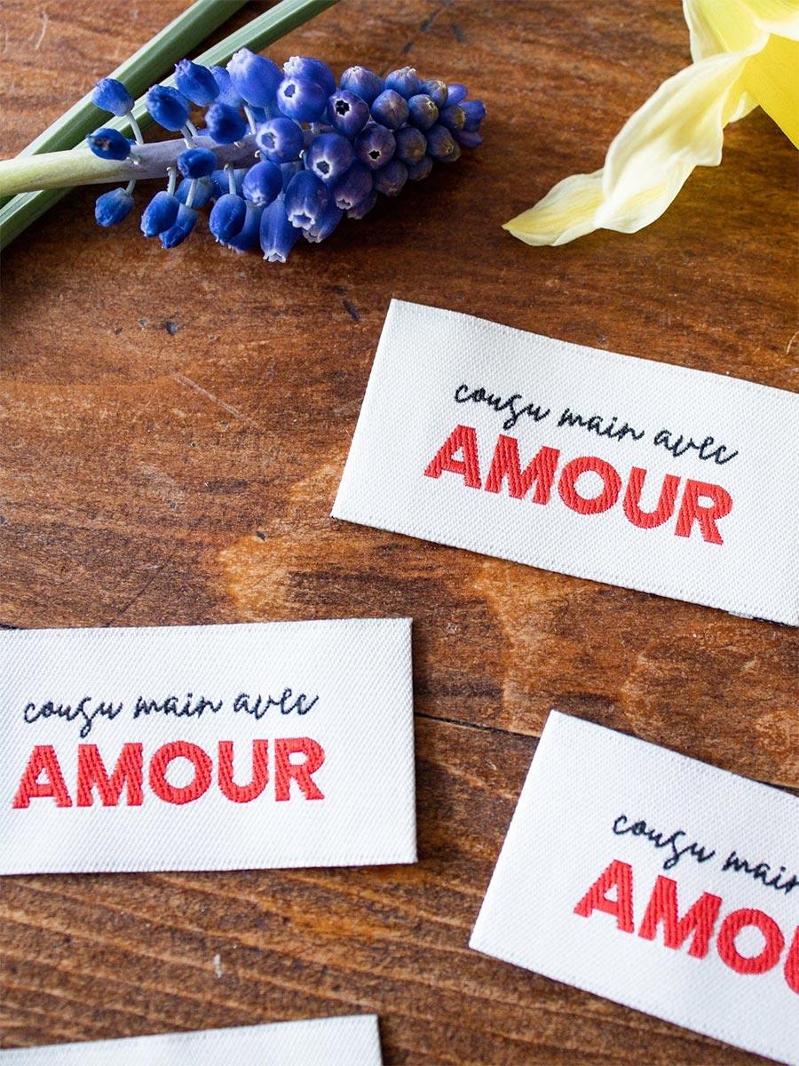 Set of 5 sewing labels - hand sewn with love