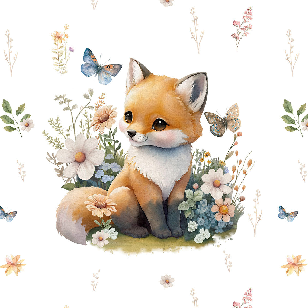 Light sweatshirt fabric 40 cm x 50 cm - fox in the clearing ecru background