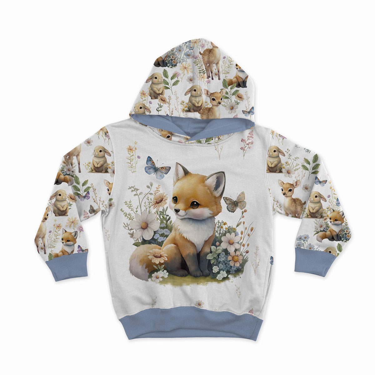 Leichter Sweatshirt -Stoff 40 cm x 50 cm - Fuchs im Clearing ECRU -Hintergrund