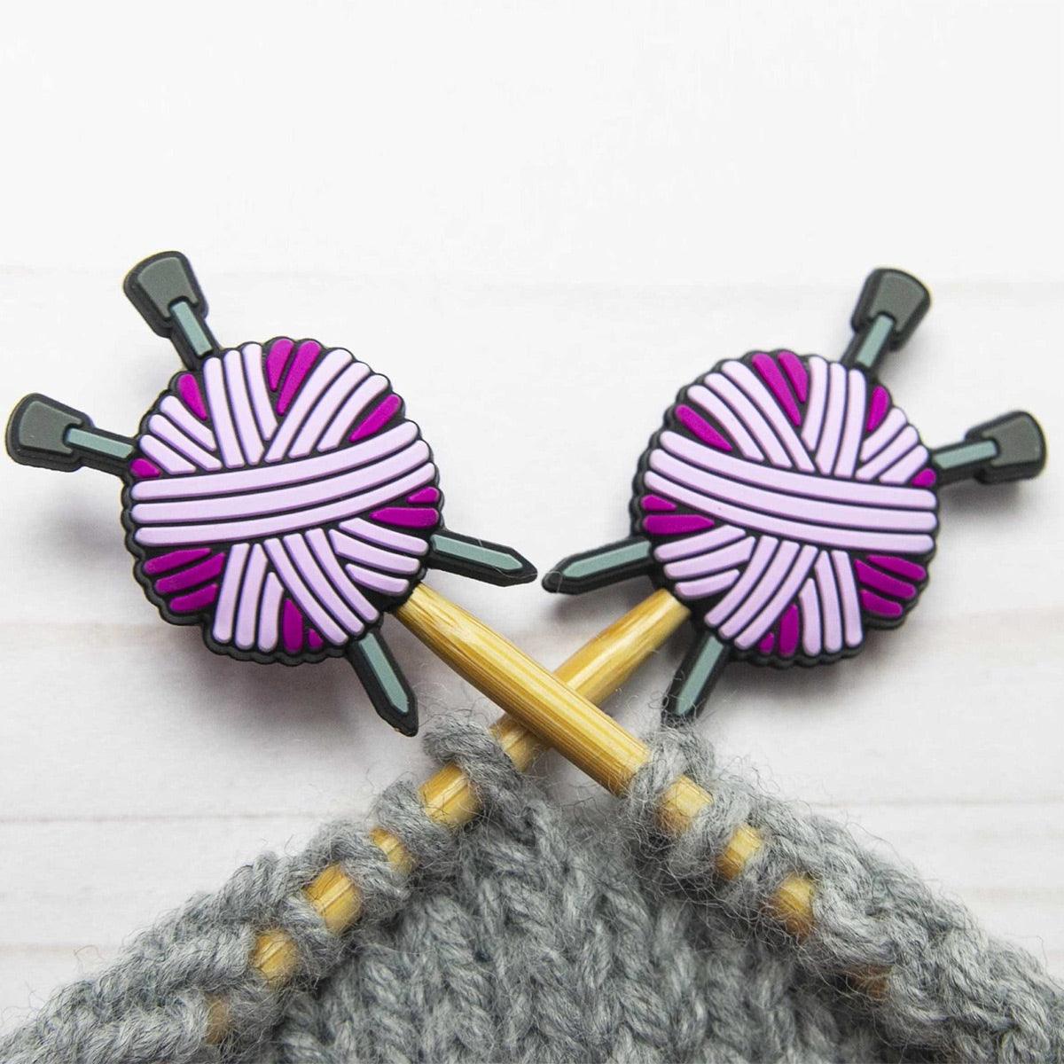 Candle stops for knitting needles - pink wool ball