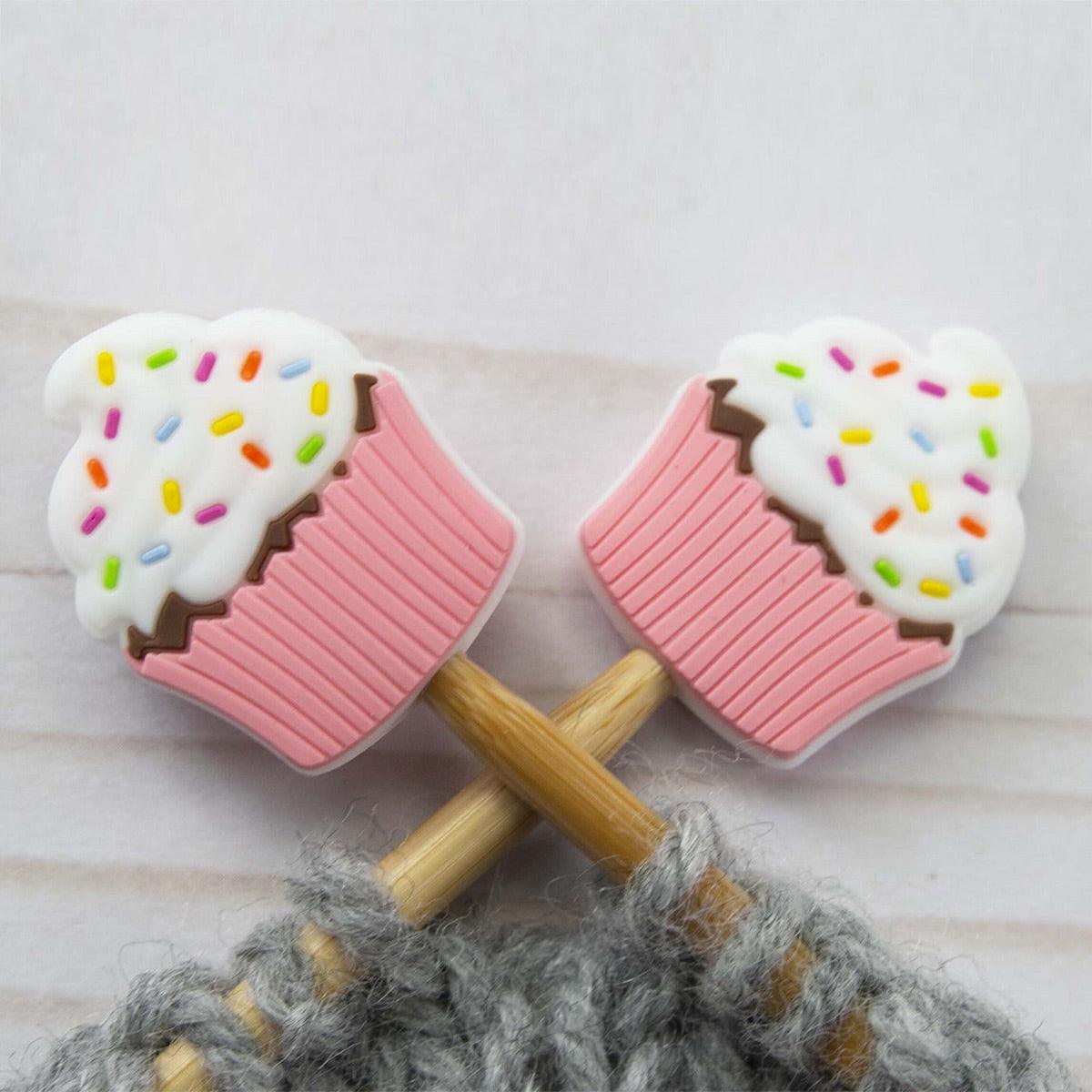 Candling stops for knitting needles - pink cupcake