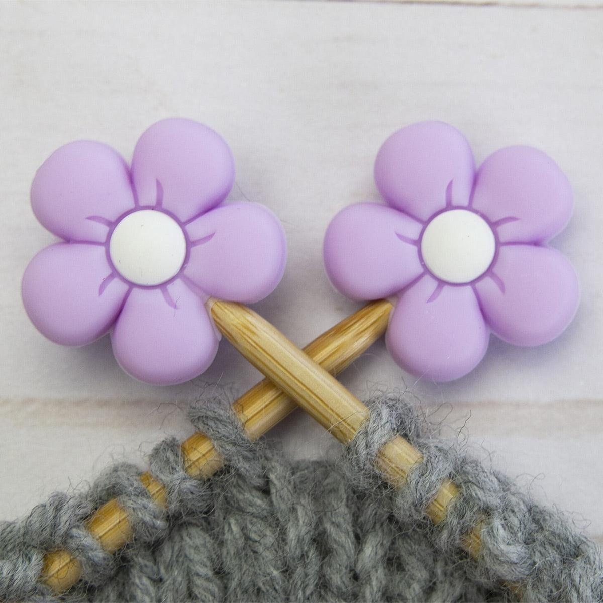 Candling stops for knitting needles - purple flower